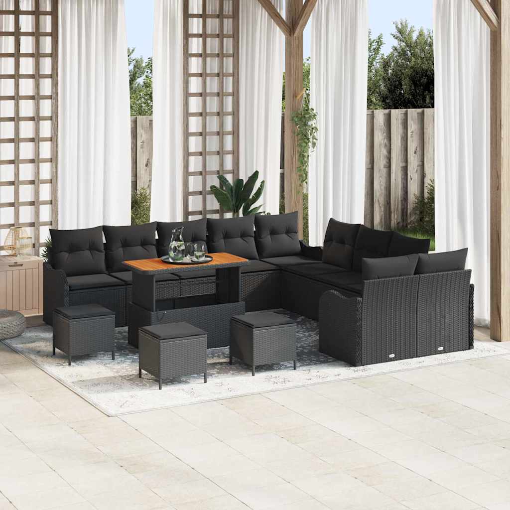 Garten-Sofa-Set 14 pcs Schwarz Poly-Rattan