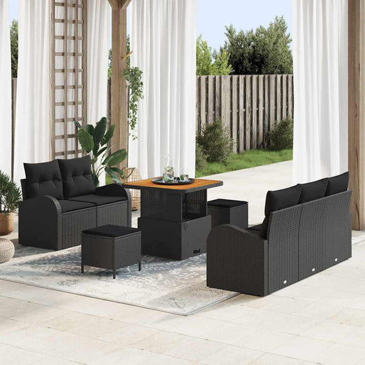 Garten-Sofa-Set 8 pcs Schwarz Poly-Rattan