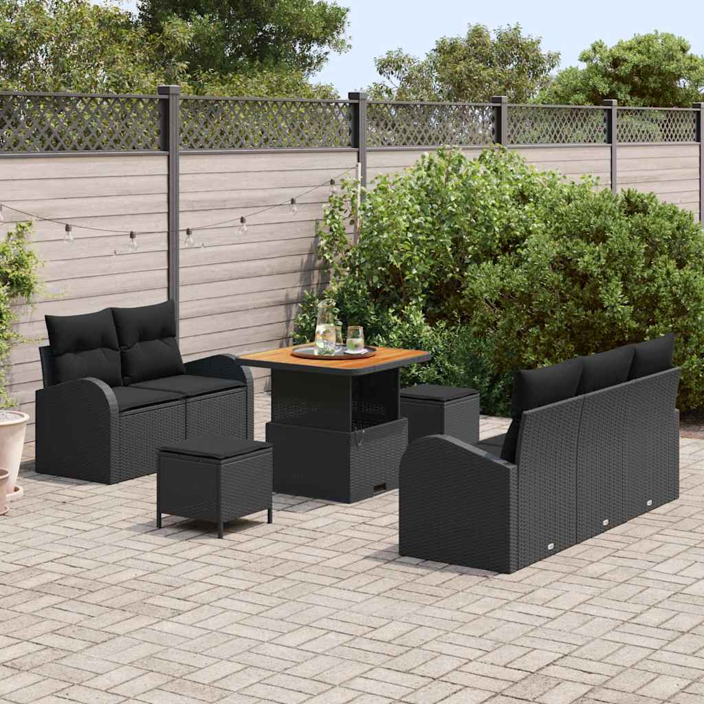Garten-Sofa-Set 8 pcs Schwarz Poly-Rattan