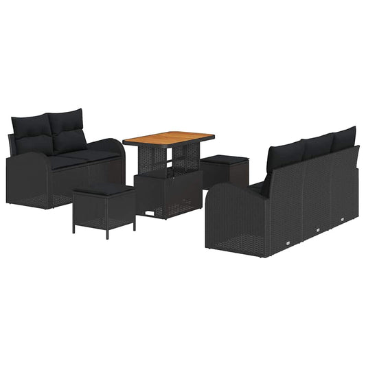 Garten-Sofa-Set 8 pcs Schwarz Poly-Rattan