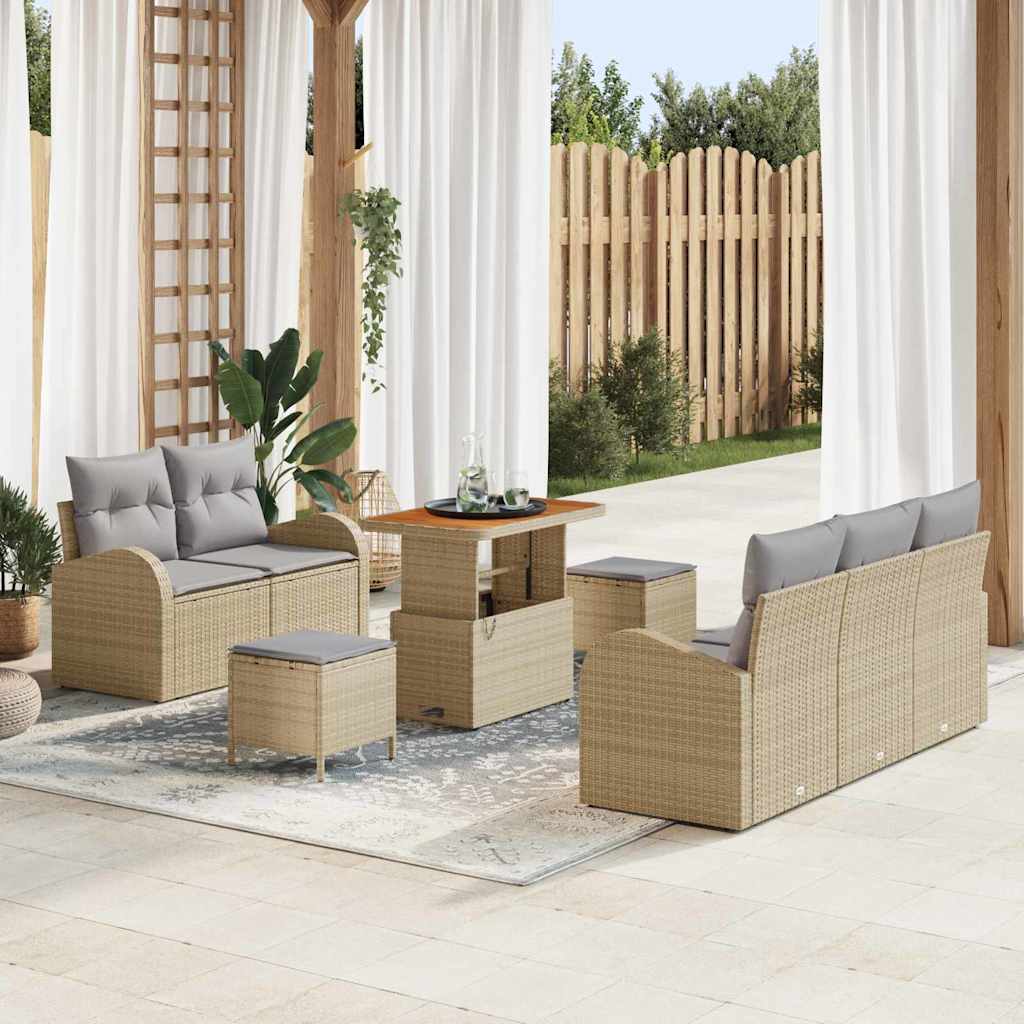 Garten-Sofa-Set 8 pcs Beige Poly-Rattan