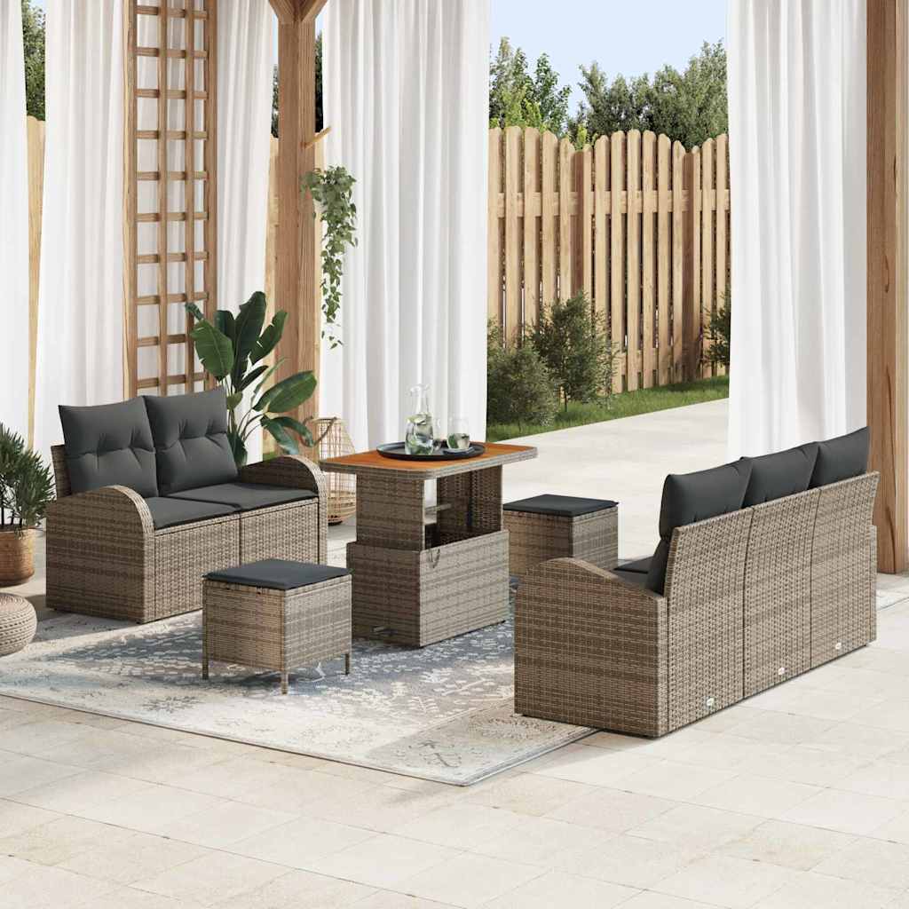 Garten-Sofa-Set 8 pcs Grau Poly-Rattan