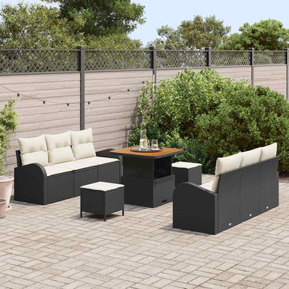Garten-Sofa-Set mit Kissen 9 pcs Schwarz Poly Rattan