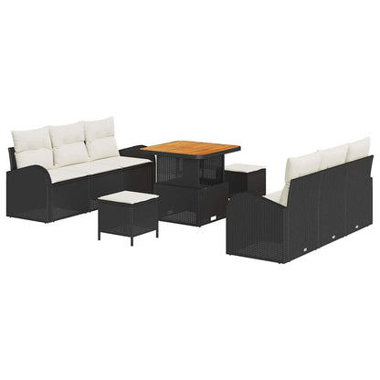 Garten-Sofa-Set mit Kissen 9 pcs Schwarz Poly Rattan