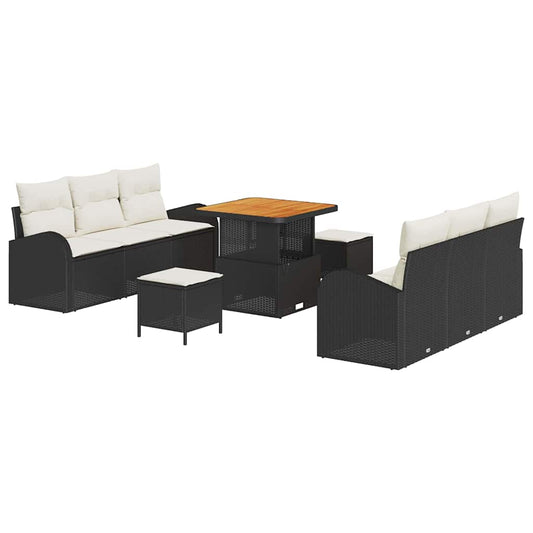 Garten-Sofa-Set mit Kissen 9 pcs Schwarz Poly Rattan