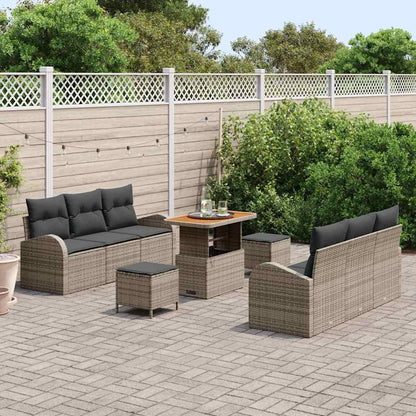 Garten-Sofa-Set mit Kissen 9 pcs Grau Poly Rattan