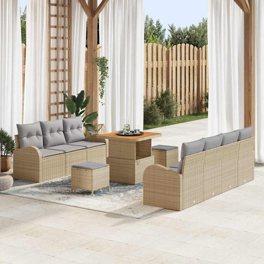 Garten-Sofa-Set mit Kissen 10 pcs Beige Poly Rattan