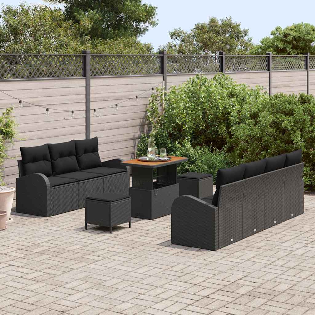 Garten-Sofa-Set mit Kissen 10 pcs Schwarz Poly Rattan