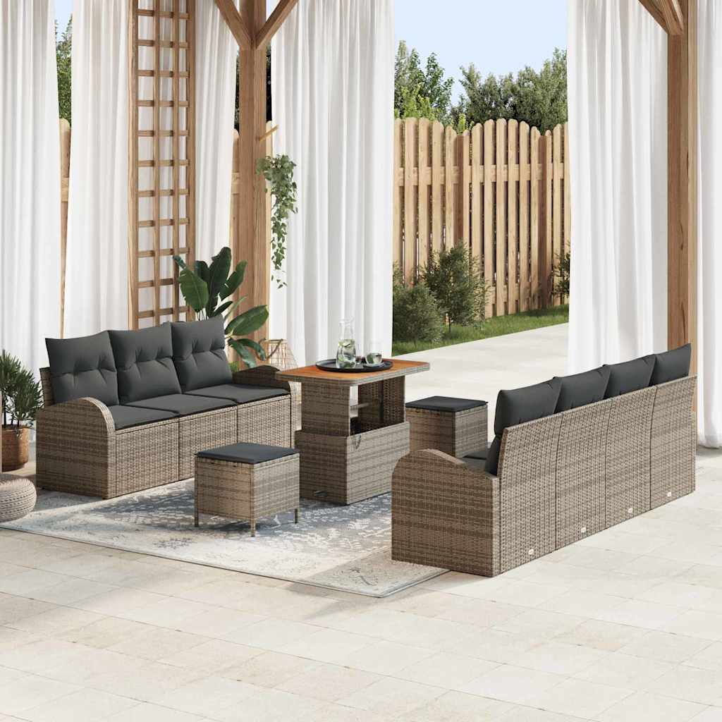 Garten-Sofa-Set mit Kissen 10 pcs Grau Poly Rattan