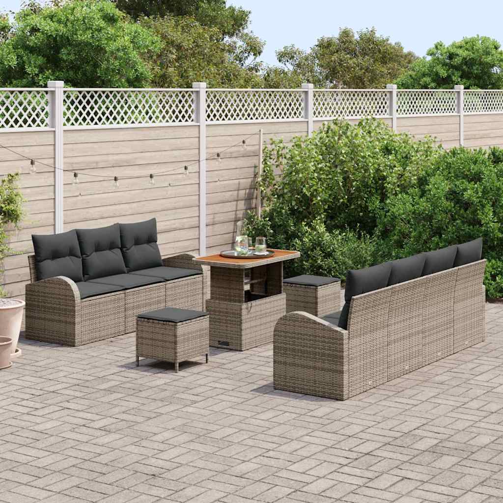 Garten-Sofa-Set mit Kissen 10 pcs Grau Poly Rattan