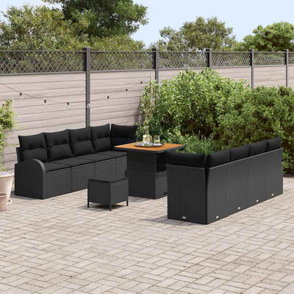 Garten-Sofa-Set mit Kissen 11 pcs Schwarz Poly Rattan