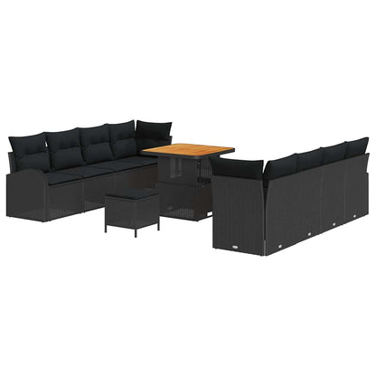 Garten-Sofa-Set mit Kissen 11 pcs Schwarz Poly Rattan