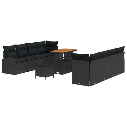 Garten-Sofa-Set mit Kissen 11 pcs Schwarz Poly Rattan