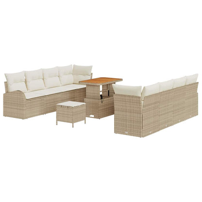 Garten-Sofa-Set mit Kissen 11 pcs Beige Poly Rattan