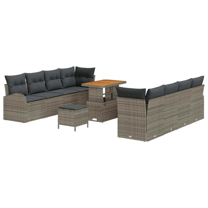 Garten-Sofa-Set mit Kissen 11 pcs Grau Poly Rattan