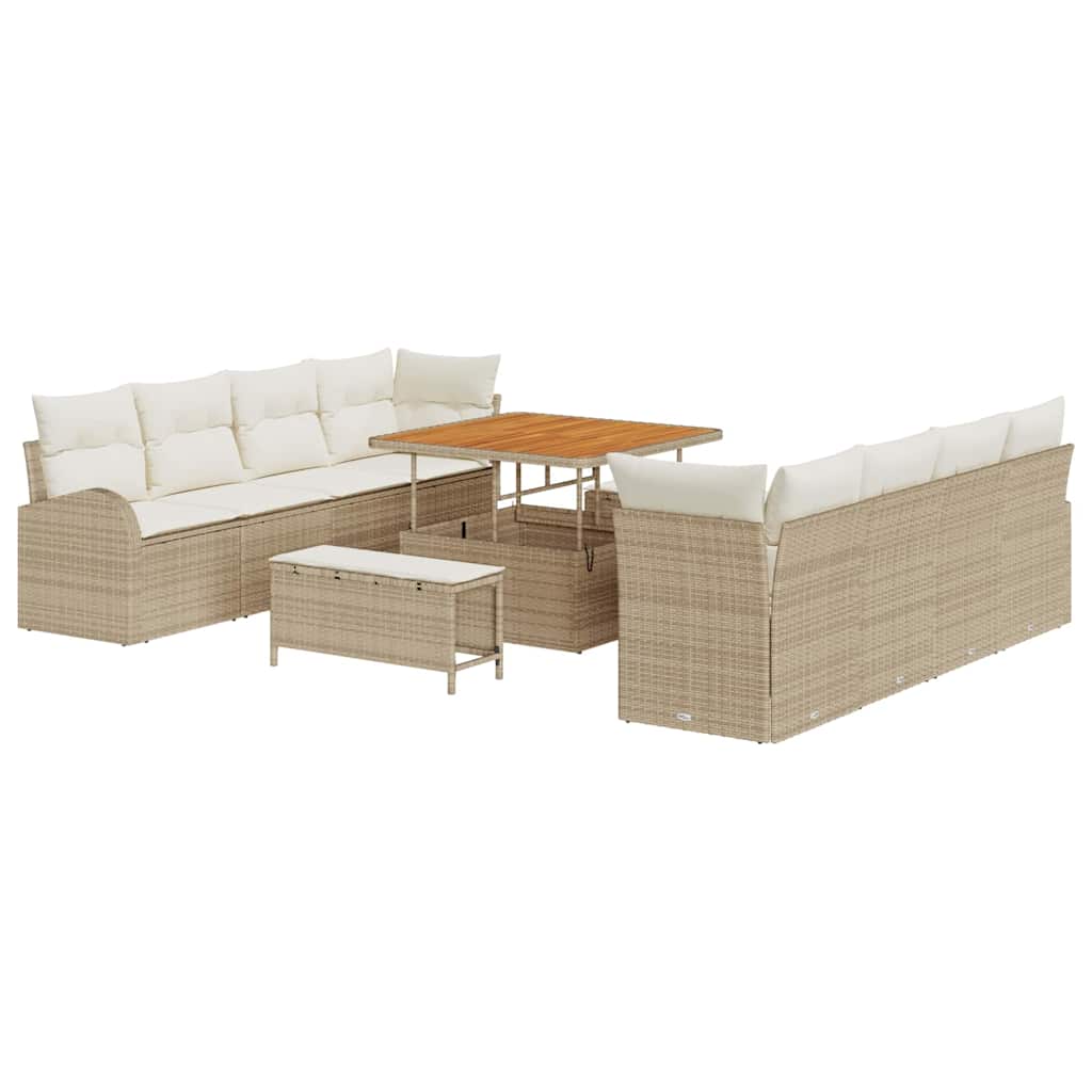 Garten-Sofa-Set mit Kissen 11 pcs Beige Poly Rattan
