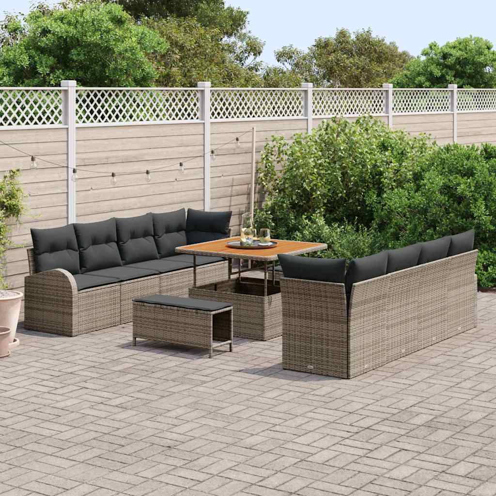 Garten-Sofa-Set mit Kissen 11 pcs Grau Poly Rattan