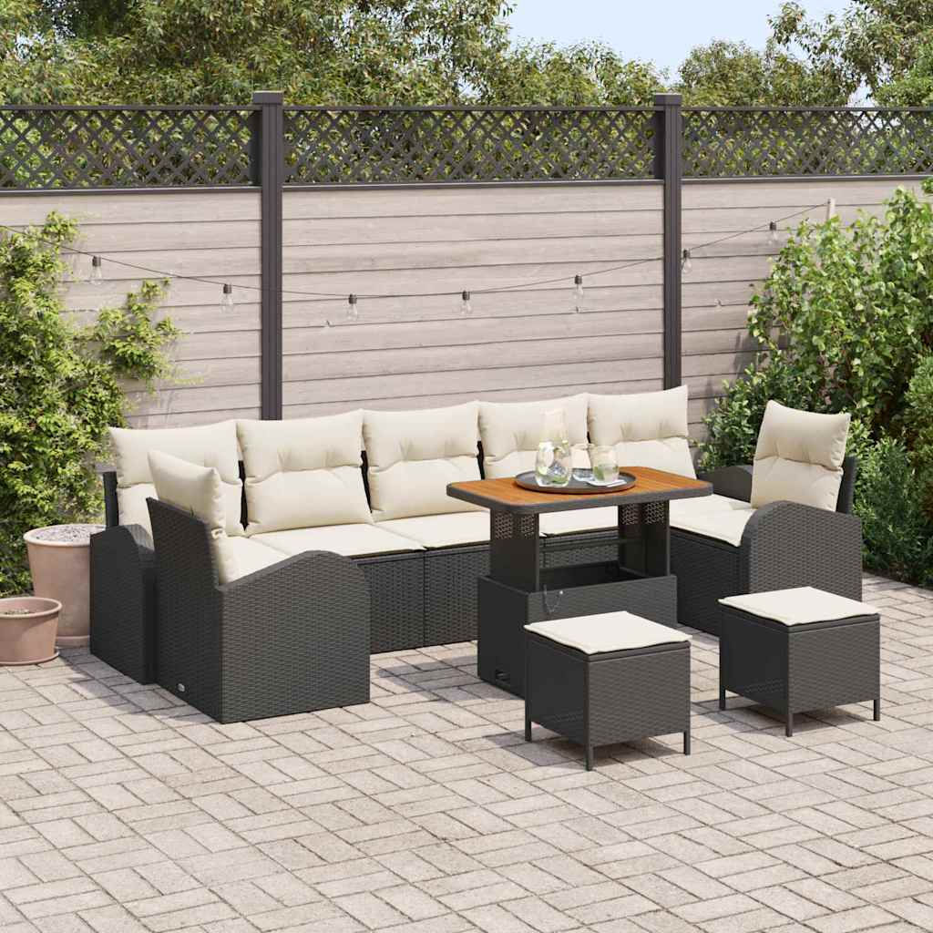 Garten-Sofa-Set mit Kissen 10 pcs Schwarz Poly Rattan