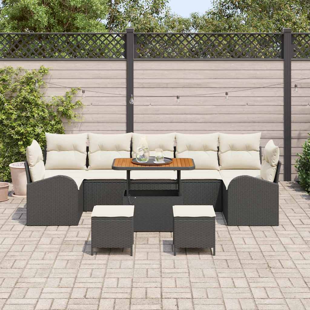 Garten-Sofa-Set mit Kissen 10 pcs Schwarz Poly Rattan