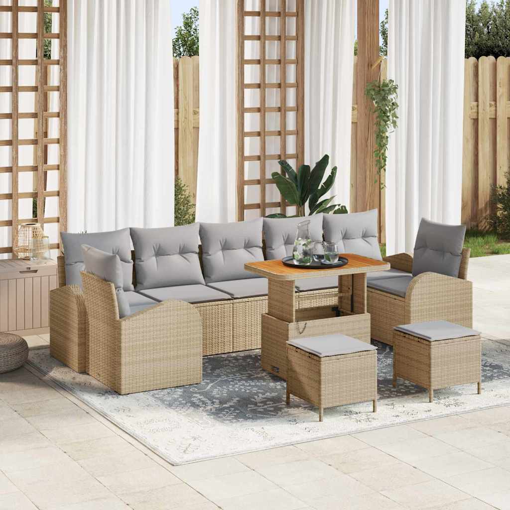 Garten-Sofa-Set mit Kissen 10 pcs Beige Poly Rattan