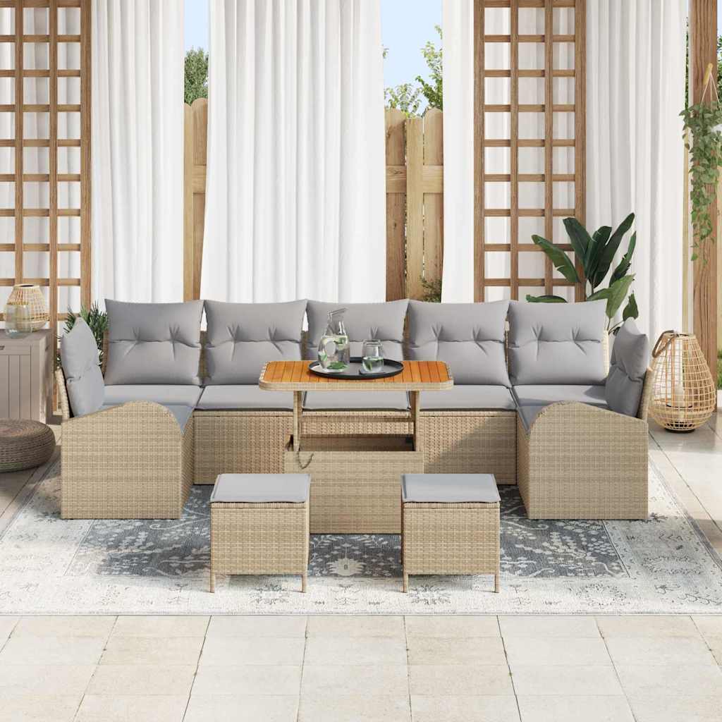 Garten-Sofa-Set mit Kissen 10 pcs Beige Poly Rattan
