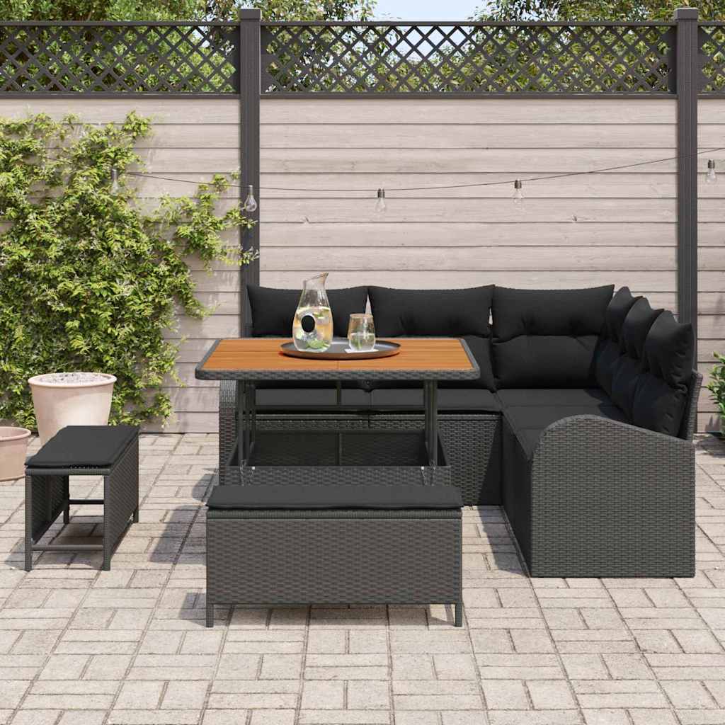 Garten-Sofa-Set mit Kissen 8 pcs Schwarz Poly Rattan