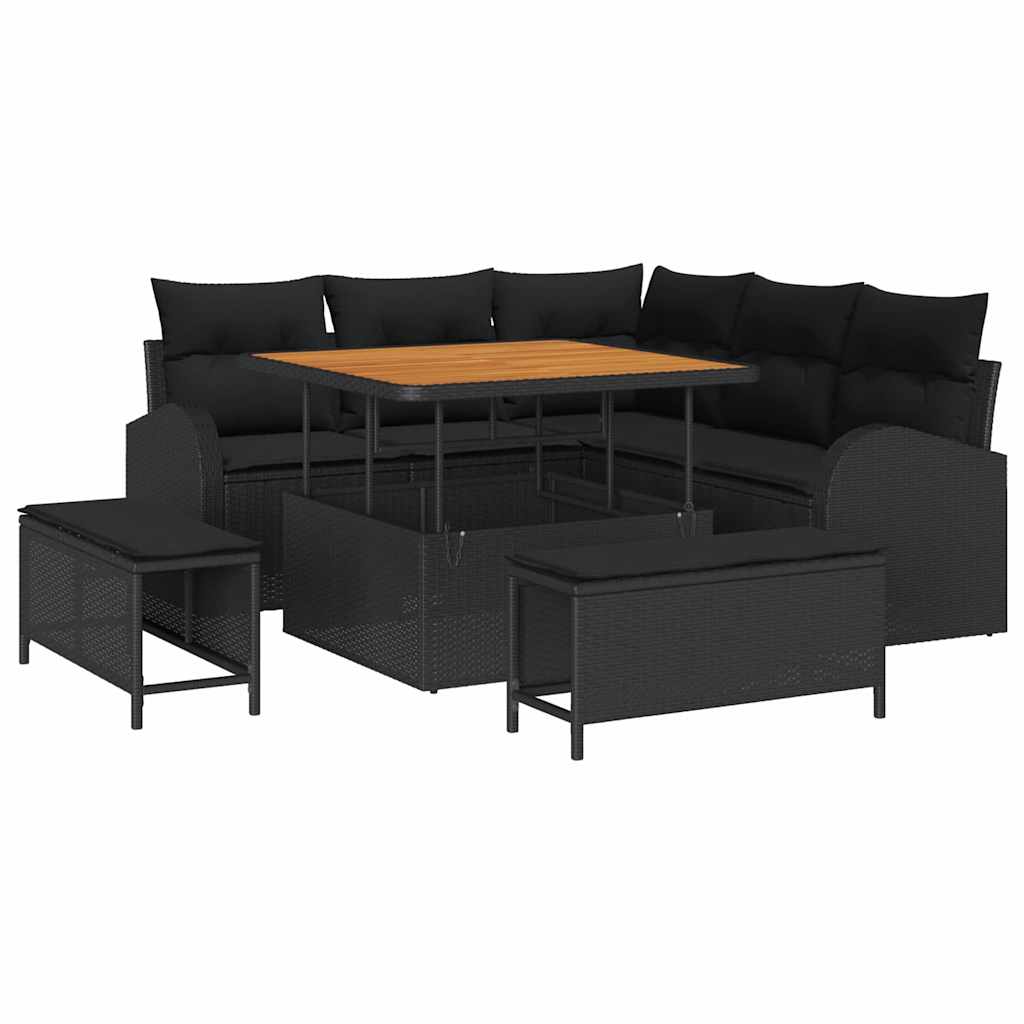 Garten-Sofa-Set mit Kissen 8 pcs Schwarz Poly Rattan