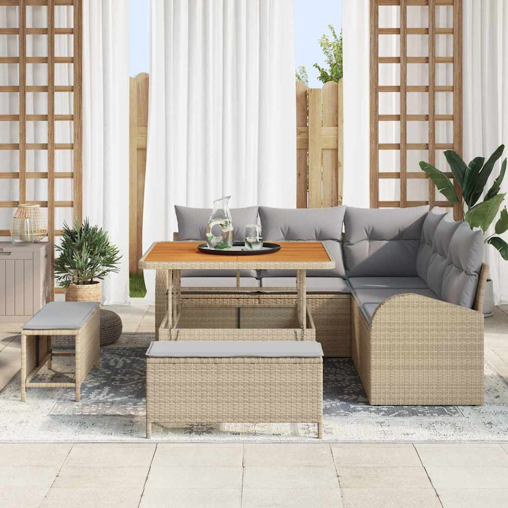 Garten-Sofa-Set mit Kissen 8 pcs Beige Poly Rattan