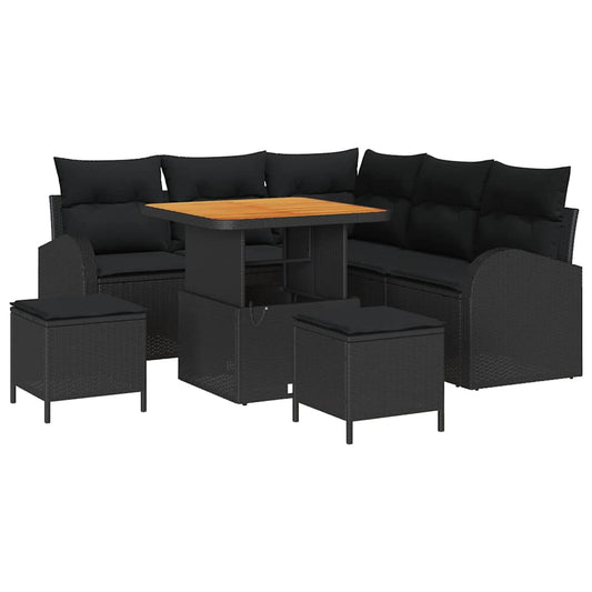 Garten-Sofa-Set mit Kissen 8 pcs Schwarz Poly Rattan