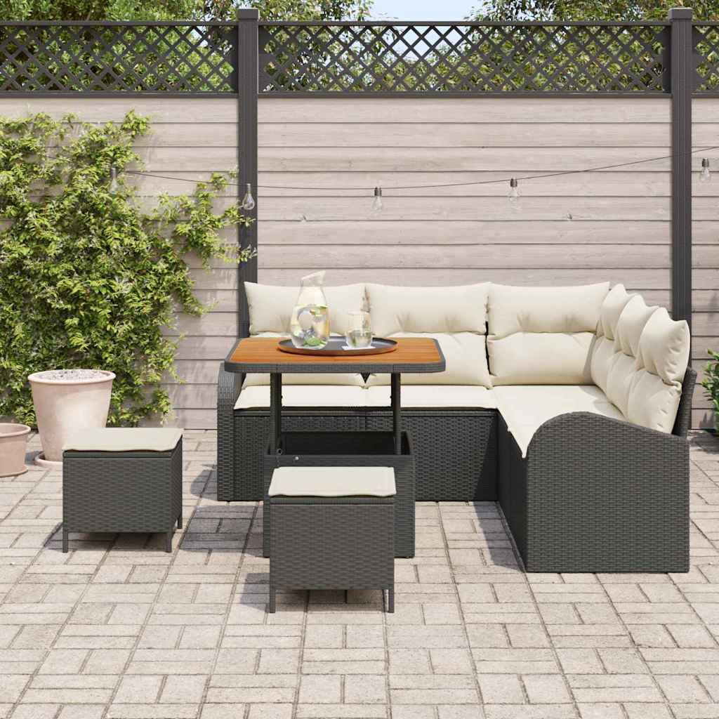 Garten-Sofa-Set mit Kissen 8 pcs Schwarz Poly Rattan