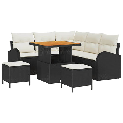 Garten-Sofa-Set mit Kissen 8 pcs Schwarz Poly Rattan