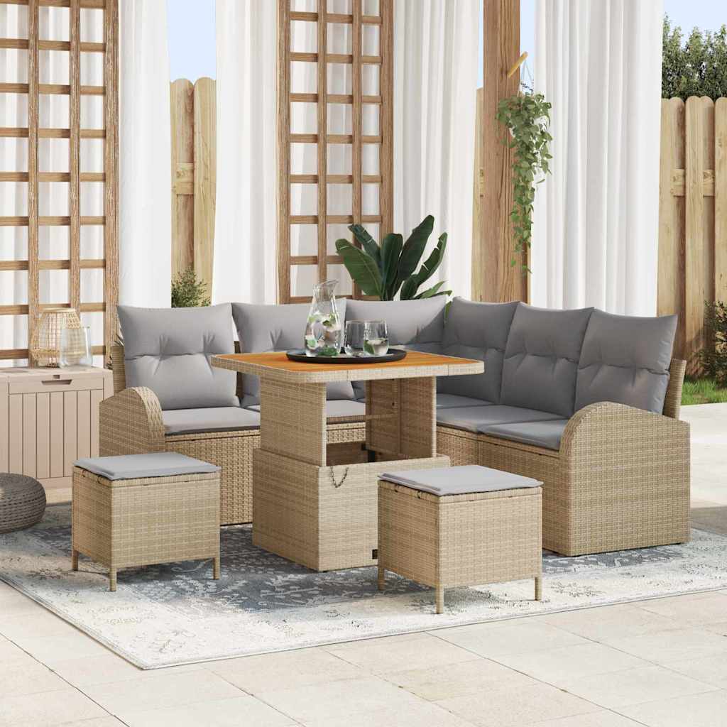 Garten-Sofa-Set mit Kissen 8 pcs Beige Poly Rattan