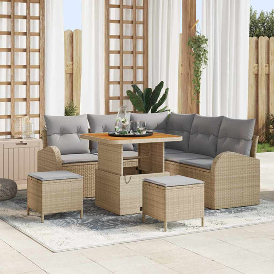 Garten-Sofa-Set mit Kissen 8 pcs Beige Poly Rattan