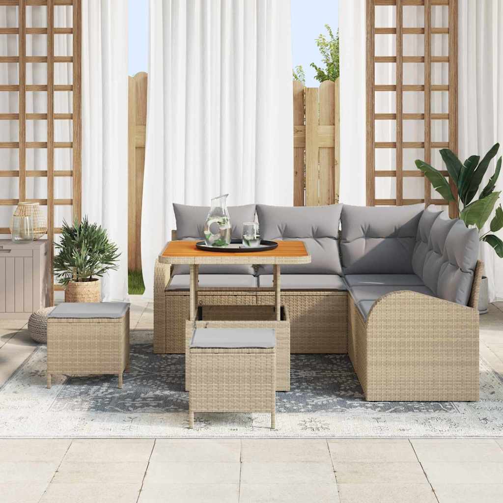 Garten-Sofa-Set mit Kissen 8 pcs Beige Poly Rattan