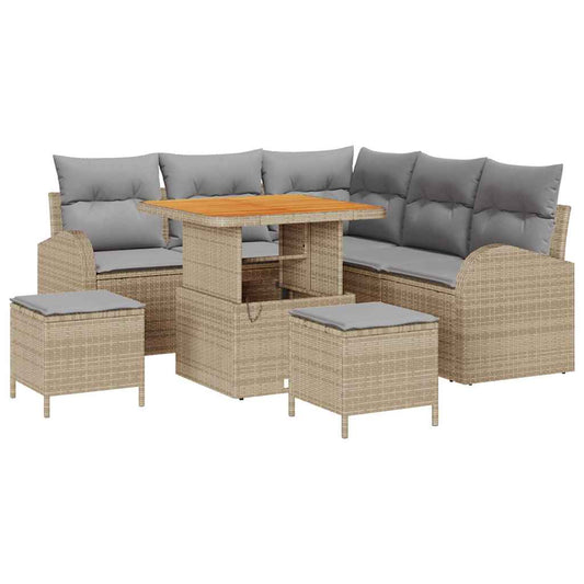 Garten-Sofa-Set mit Kissen 8 pcs Beige Poly Rattan