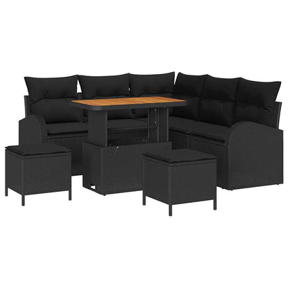 Garten-Sofa-Set mit Kissen 8 pcs Schwarz Poly Rattan