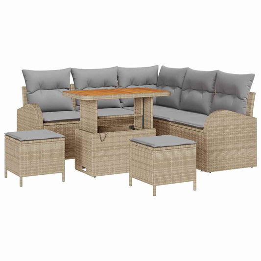 Garten-Sofa-Set mit Kissen 8 pcs Beige Poly Rattan