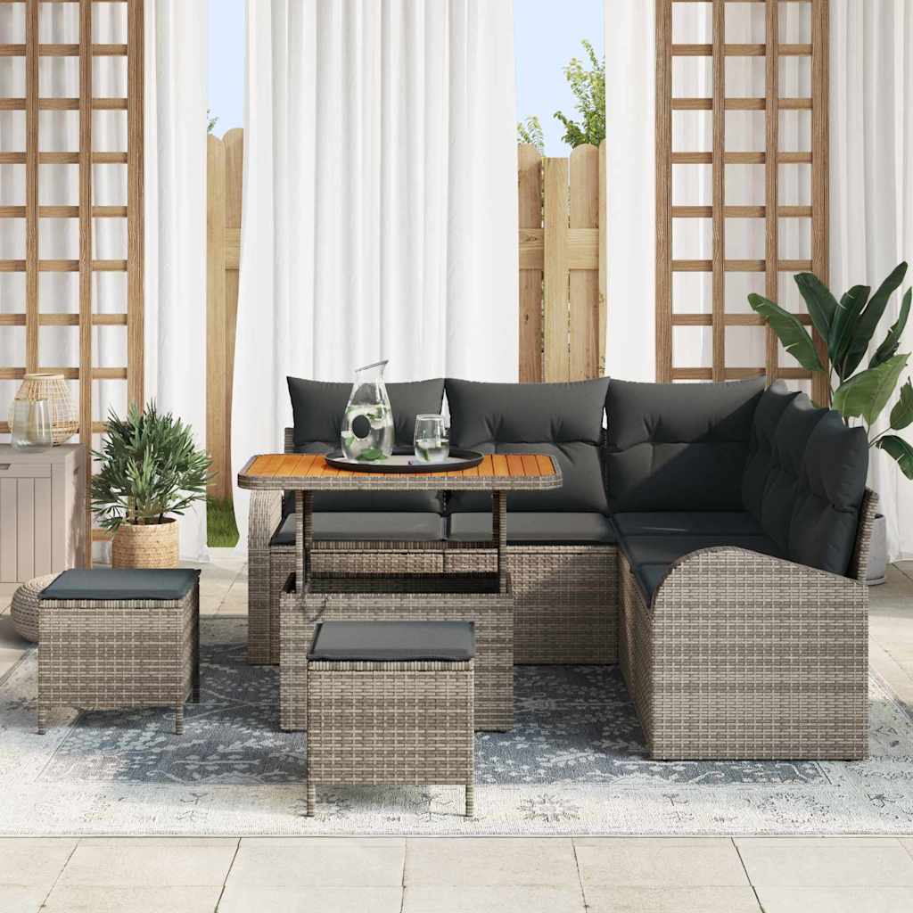Garten-Sofa-Set mit Kissen 8 pcs Grau Poly Rattan