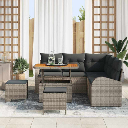 Garten-Sofa-Set mit Kissen 8 pcs Grau Poly Rattan