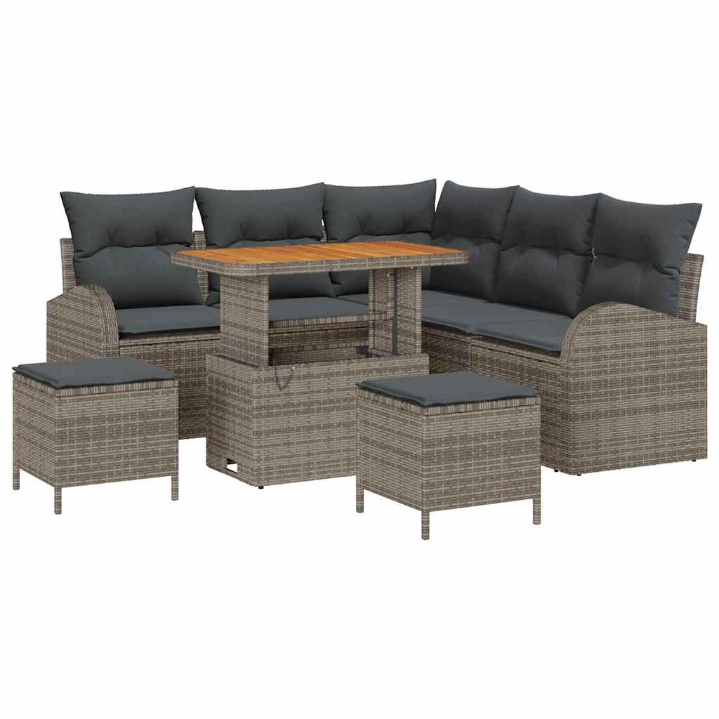 Garten-Sofa-Set mit Kissen 8 pcs Grau Poly Rattan