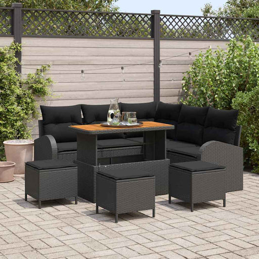 Garten-Sofa-Set mit Kissen 9 pcs Schwarz Poly Rattan