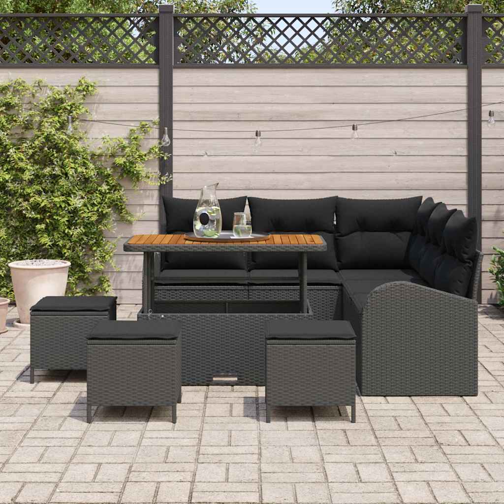 Garten-Sofa-Set mit Kissen 9 pcs Schwarz Poly Rattan