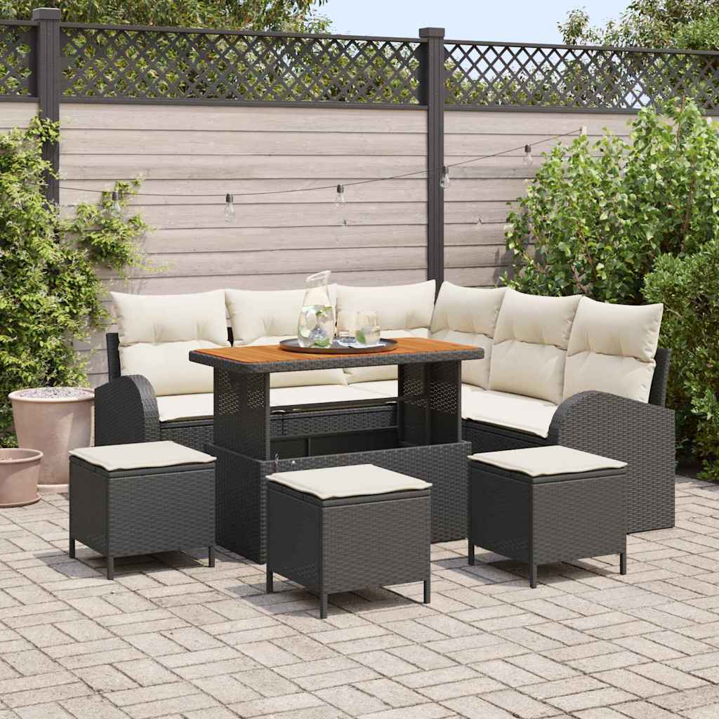 Garten-Sofa-Set mit Kissen 9 pcs Schwarz Poly Rattan