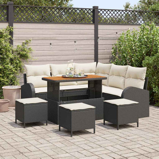 Garten-Sofa-Set mit Kissen 9 pcs Schwarz Poly Rattan