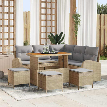 Garten-Sofa-Set mit Kissen 9 pcs Beige Poly Rattan