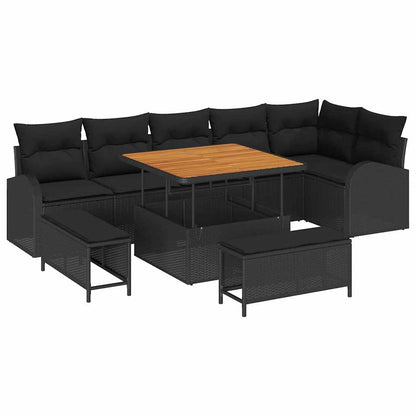 Garten-Sofa-Set mit Kissen 9 pcs Schwarz Poly Rattan