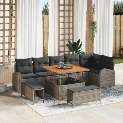 Garten-Sofa-Set mit Kissen 9 pcs Grau Poly Rattan