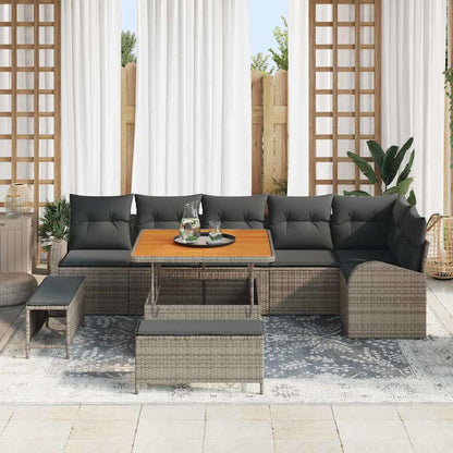 Garten-Sofa-Set mit Kissen 9 pcs Grau Poly Rattan