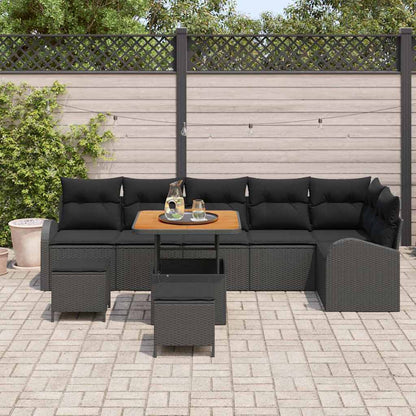Garten-Sofa-Set mit Kissen 9 pcs Schwarz Poly Rattan