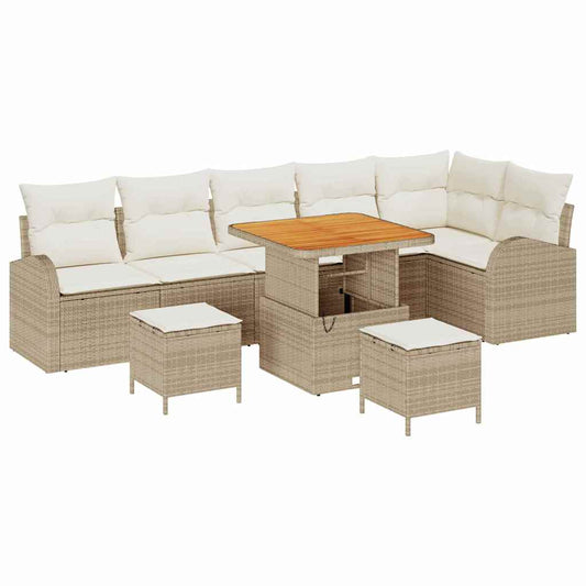 Garten-Sofa-Set mit Kissen 9 pcs Beige Poly Rattan